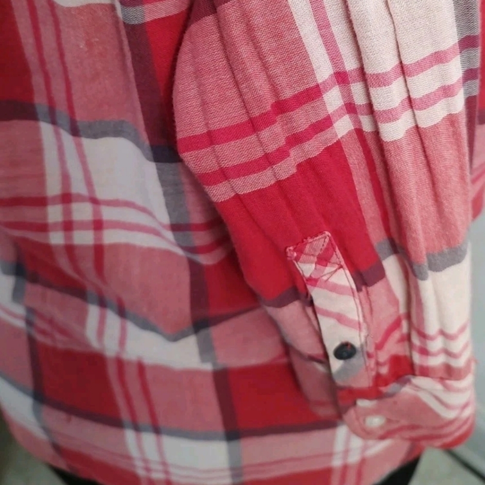 Vtg 09' American Eagle Women's 12 Dark Pink Plaid Long Sleeve Lined Button Up - Picture 8 of 16